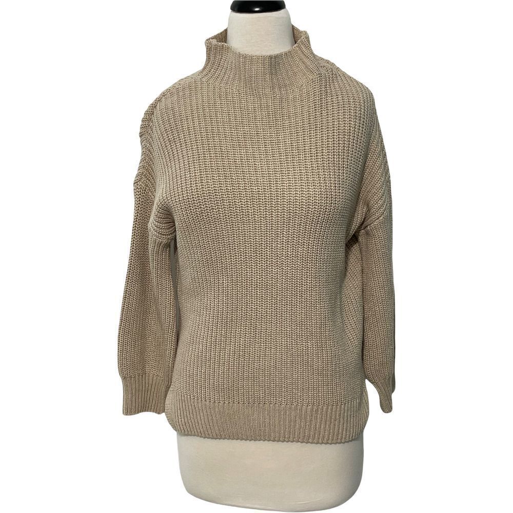 Cupcakes & Cashmere Turtleneck Ribbed Sweater Knit Pullover‎ Tan XS Extra Small